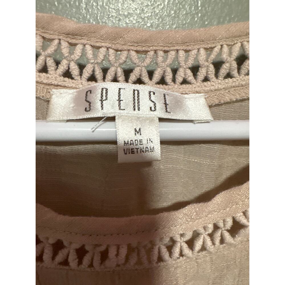 Spense Beige Boho Peasant Blouse Medium Crochet Trim Bell Sleeve Flowy Tunic - Picture 3 of 3